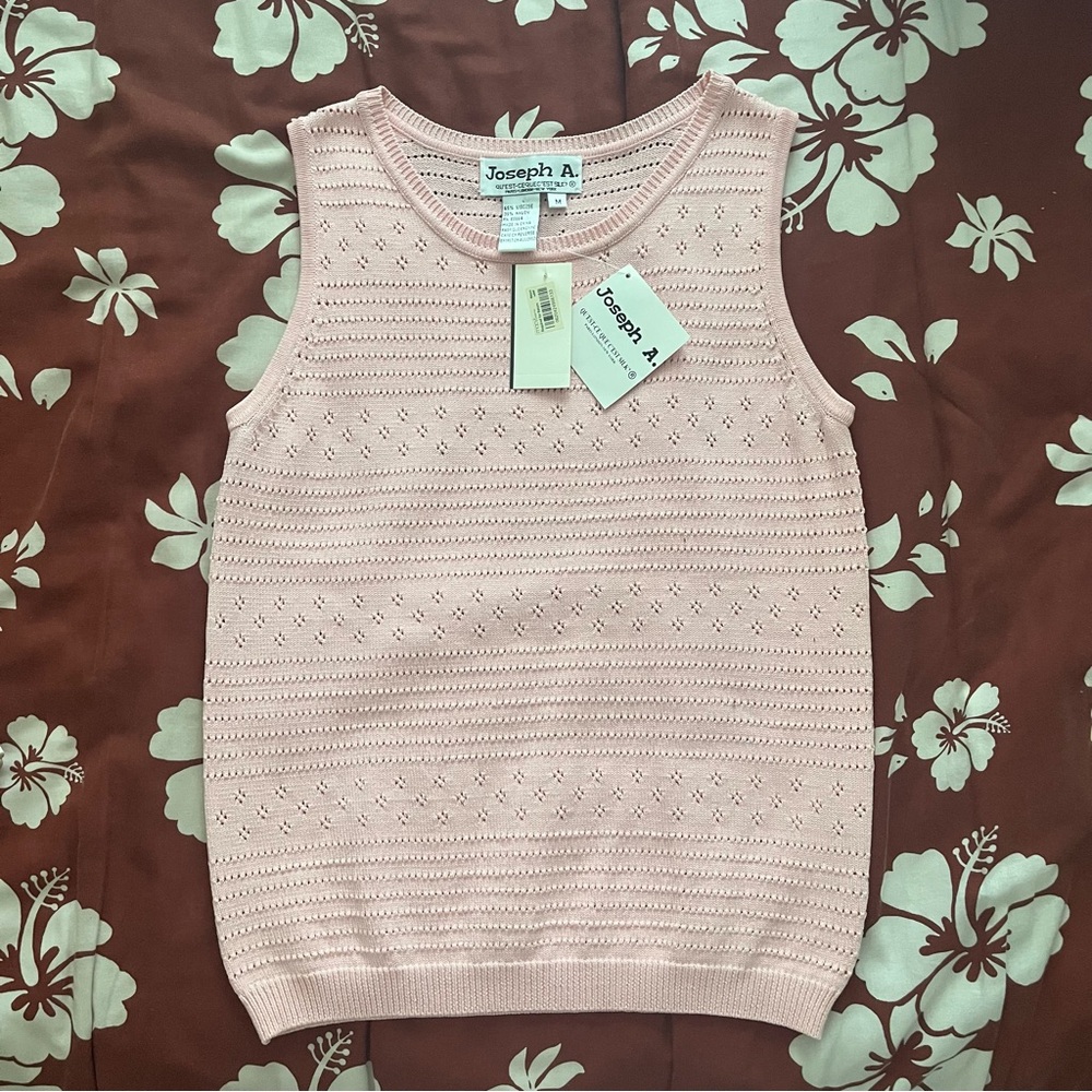 joseph a pink knit sleeveless vest top pointelle size medium